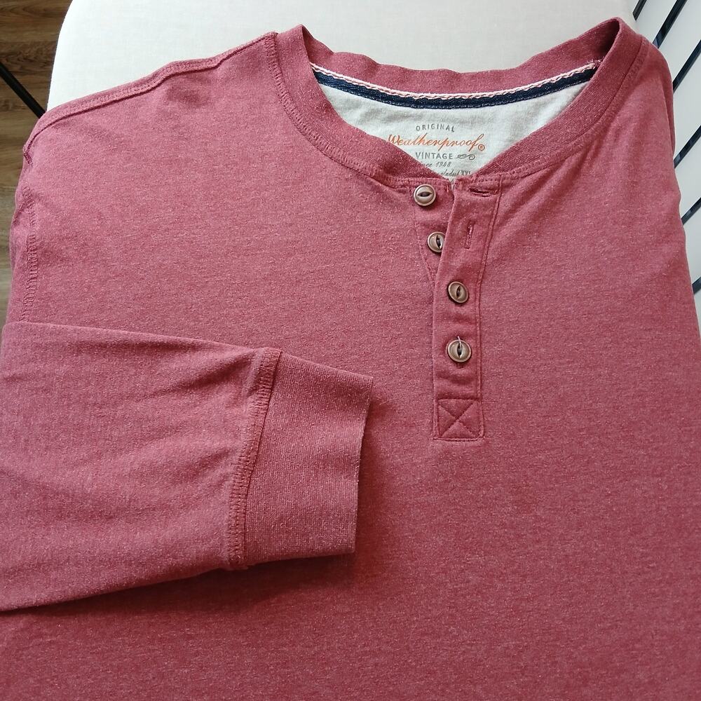 Weatherproof Original Vintage Red Henley T-shirt Mens XXL long sleeve 4 button